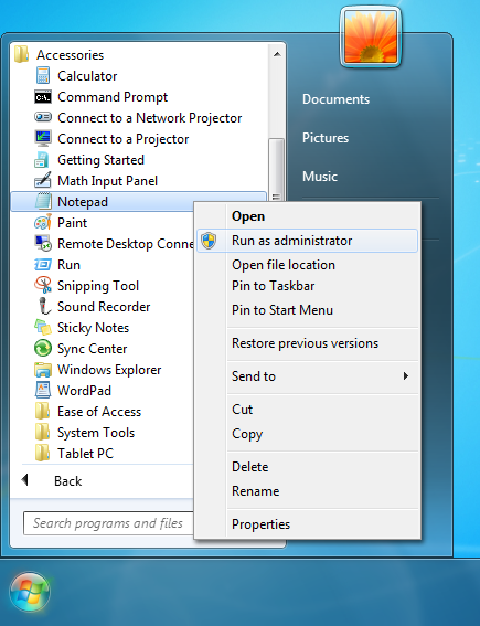 Screenshot "Run as Administrator"