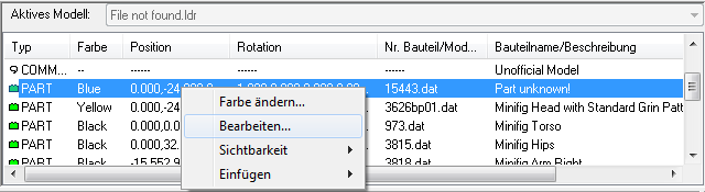 Screenshot Parts List Project MLCad