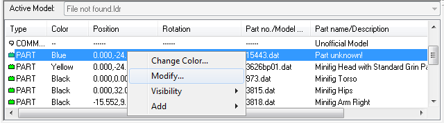 Screenshot Parts List Project MLCad